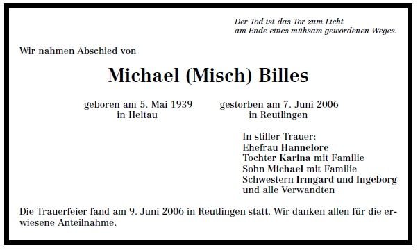 Billes Michael 1939-2006Todesanzeige